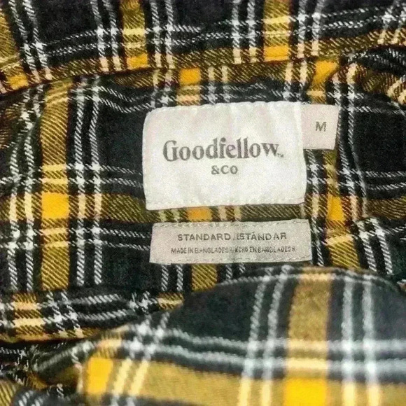 Goodfellow & Co Madras Flannel Button Up Shirt Mens Size Medium M Blue Yellow - Picture 4 of 4